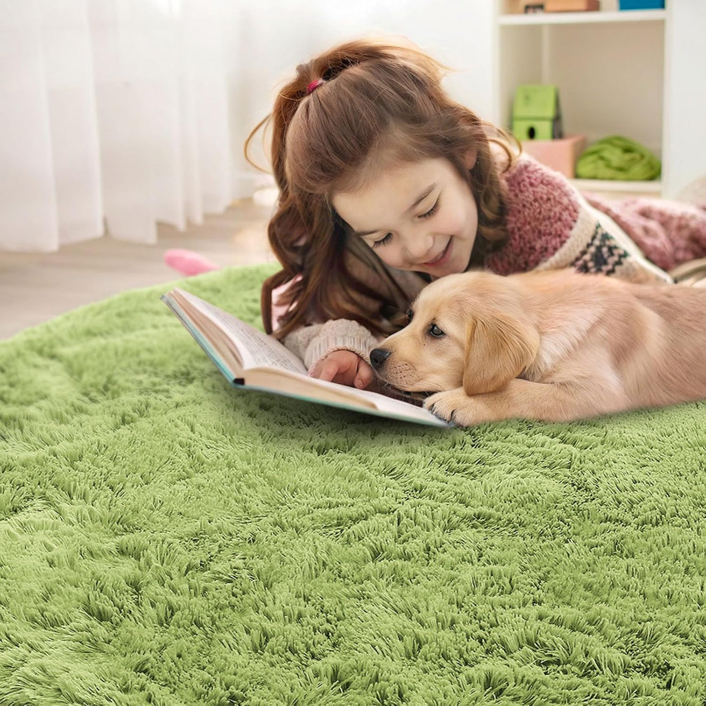 OLANLY Round Grass Green Area Rug - Soft, Fluffy, Machine Washable 5 ft Circle Carpet for Bedroom & Living Room