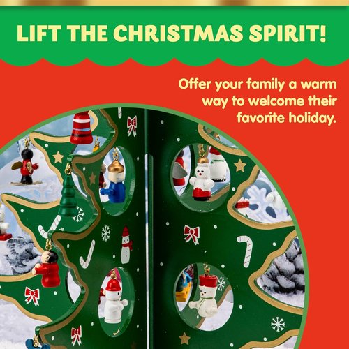 JOYIN Christmas Advent Calendar - 24 Days Countdown with Wooden Tree & 28 Ornaments | Perfect Holiday Gift for Kids
