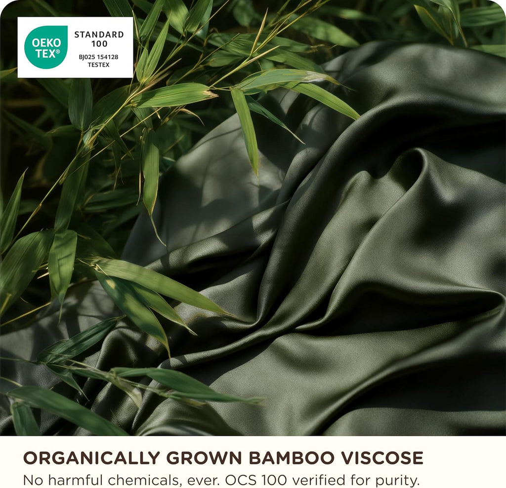 Bedsure Bamboo Viscose Queen Sheet Set - Cooling Luxury Bedsheets for Hot Sleepers | 18" Deep Pocket | Oeko-Tex Certified [Olive Green]