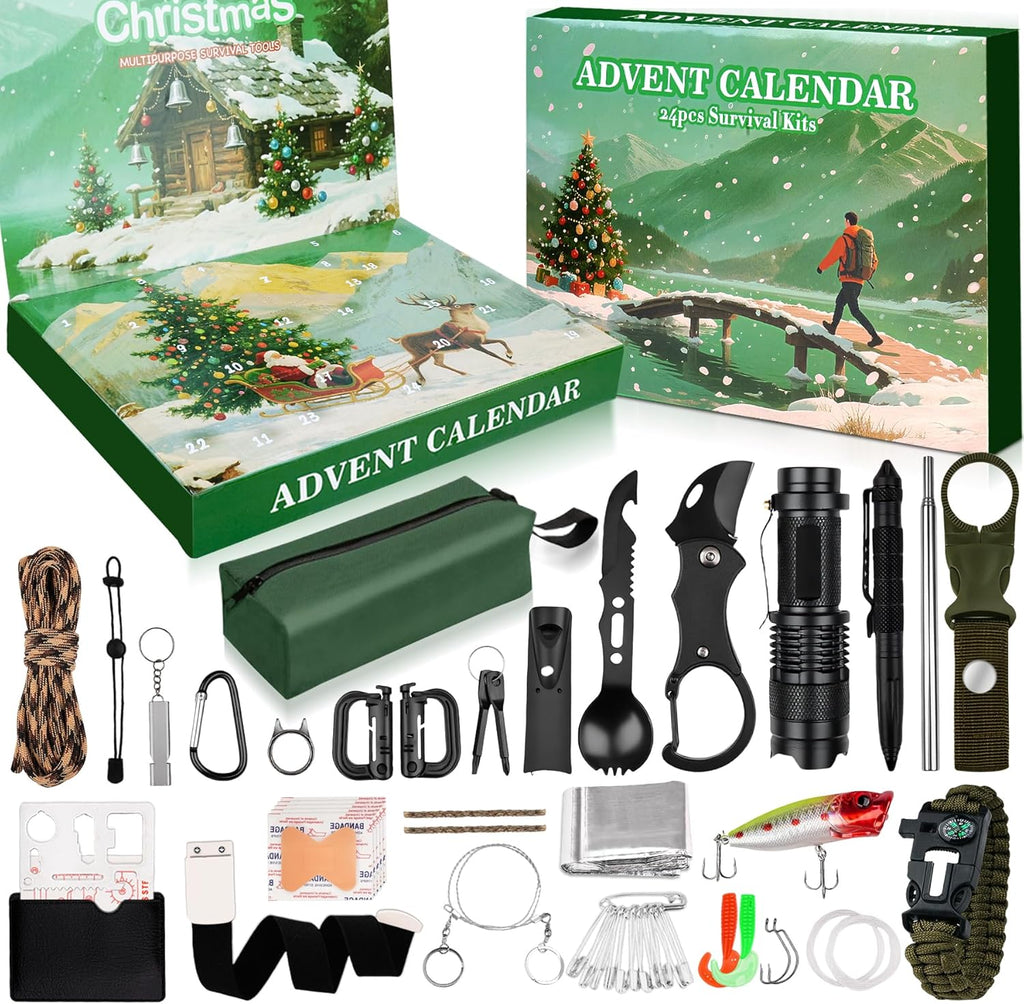 SUNNINO Survival Kit Advent Calendar 2025 - 24 Days of Outdoor Gear for Camping, Fishing & Hunting