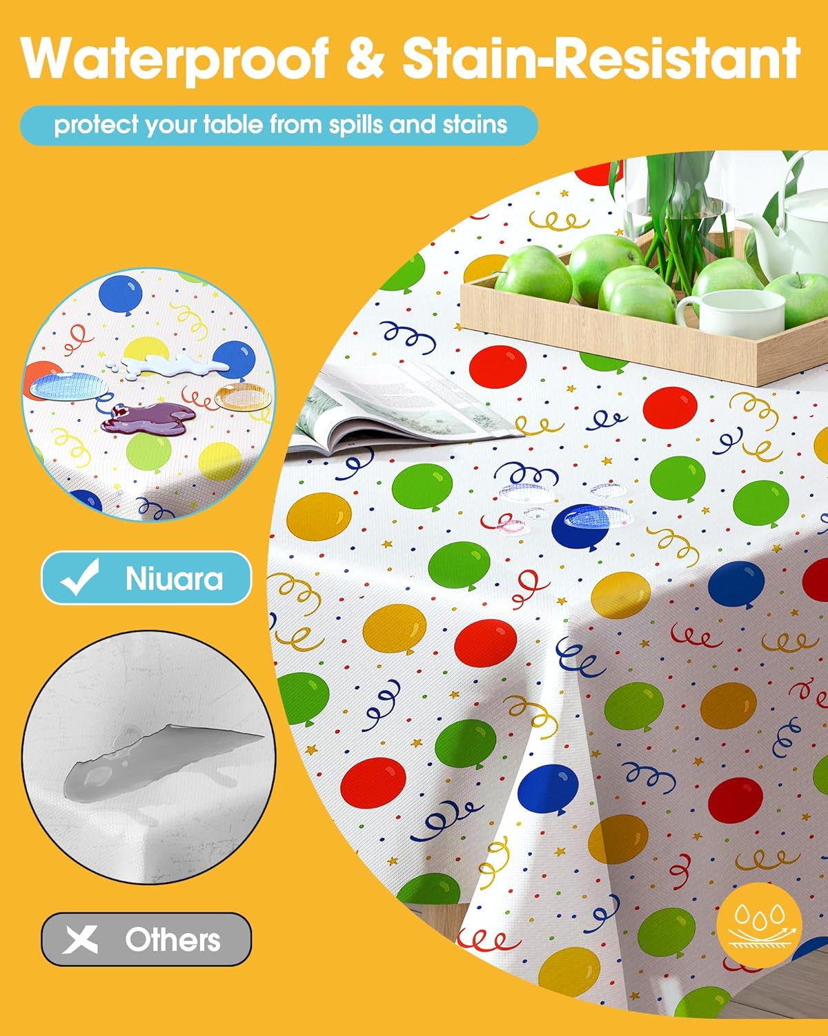 Niuara Rectangle Tablecloth - 54'' x 108'' Disposable Plastic Cover for Holiday Parties | 4-Pack