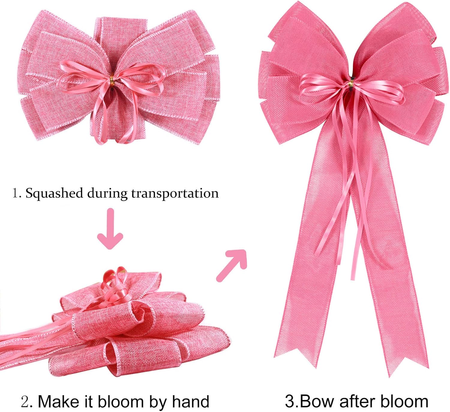 Skiennix Large Pink Easter Wreath Bows - Spring Tree Topper Decor with Burlap & Glitter String