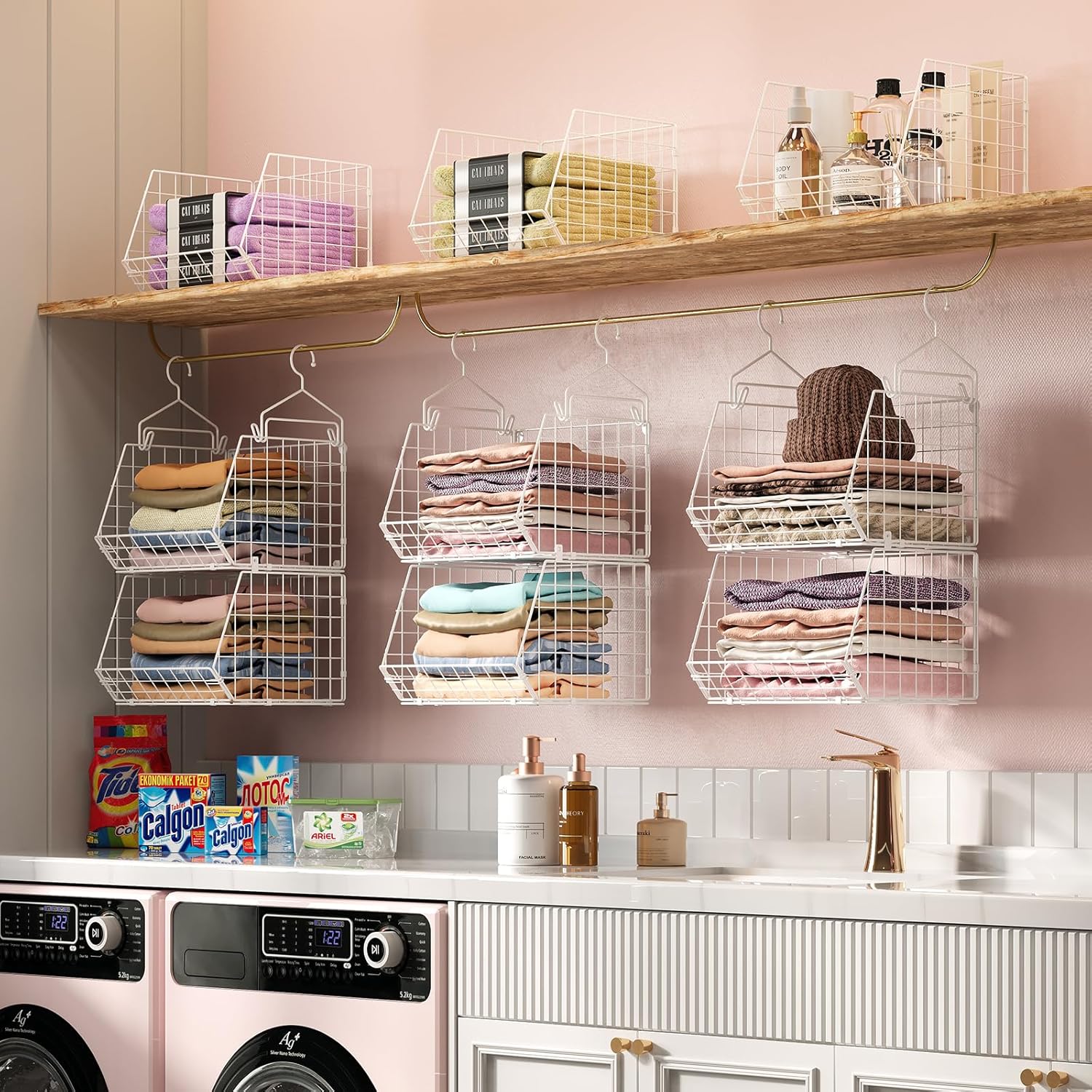 X-cosrack 6-Tier Closet Hanging Organizer - Versatile Clothes Shelves with Hooks & Baskets for Shoes, Handbags, Accessories