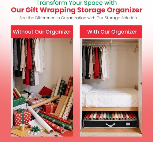 Handy Laundry Gift Wrap Storage Organizer - Easily Organizes Wrapping Paper, Ribbons & Bows | Fits 18-24 Rolls, Black