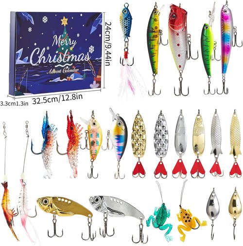 Christmas Fishing Advent Calendar 2025 - 24-Day Countdown with Fishing Lures for Men & Teens