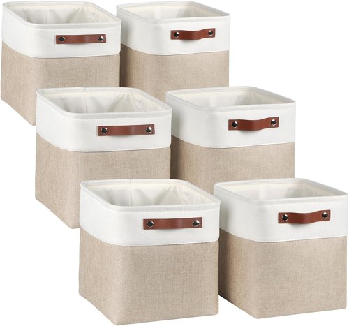 Kntiwiwo Fabric Storage Cubes - Foldable Closet Organizers | 10.5”x10.5”x11”, Beige, 6 Pack