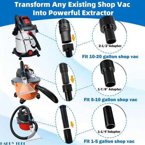 Happy Tree Universal Shop Vac Attachment - Clear Head for Upholstery & Carpet Cleaning | 7.5" & 3.5" Adapters