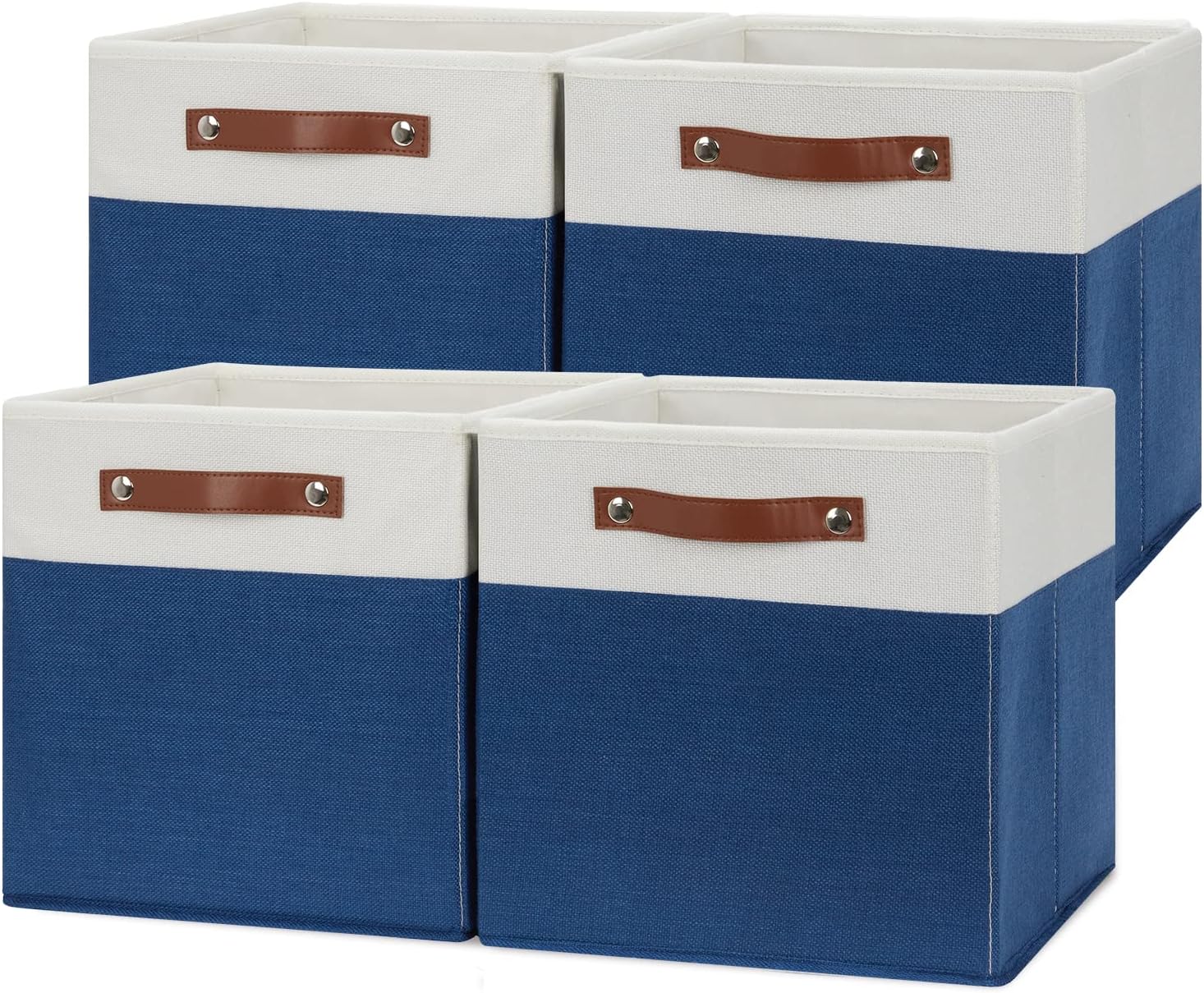 Temary Collapsible Storage Boxes - 12x12 Blue Cube Bins with Handles for Home Organization