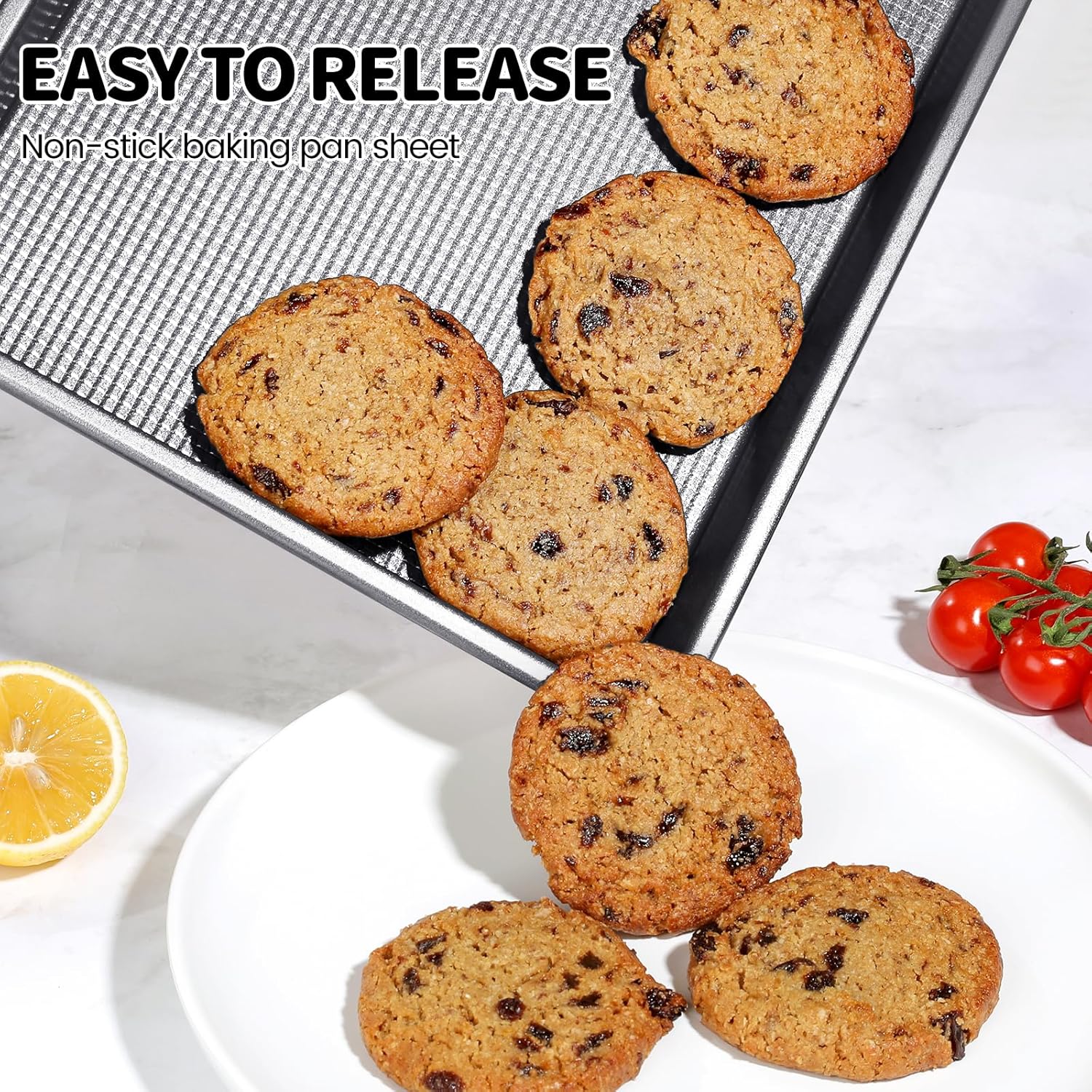 Vinino Baking Sheet Set - Non-Stick Carbon Steel Cookie Sheets with Square Texture | 3-Piece Grey Set