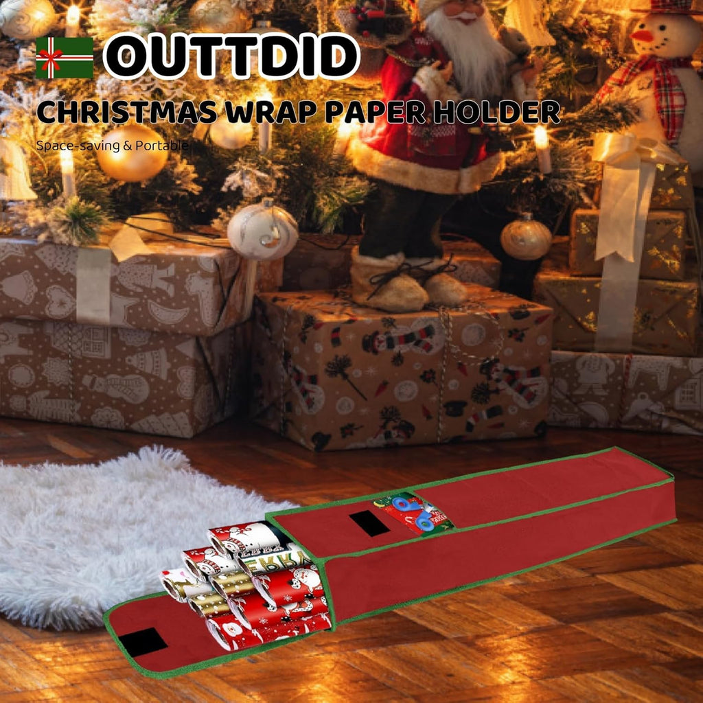 OUTTDID Wrapping Paper Storage Bag - 31" Gift Organizer with Pocket for 9 Rolls - Red