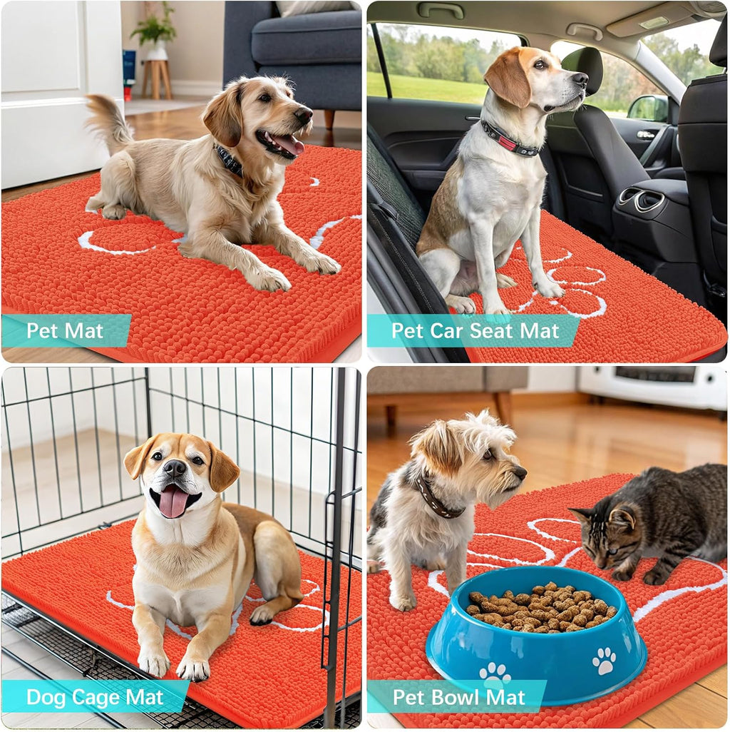 OLANLY Dog Door Mat - Absorbent Non-Slip Mud Mat for Paws | 36x24 Coral Chenille Design