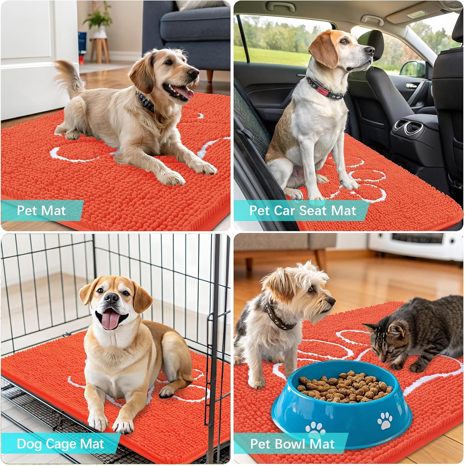 OLANLY Dog Door Mat - Absorbent Non-Slip Mud Mat for Paws | 36x24 Coral Chenille Design