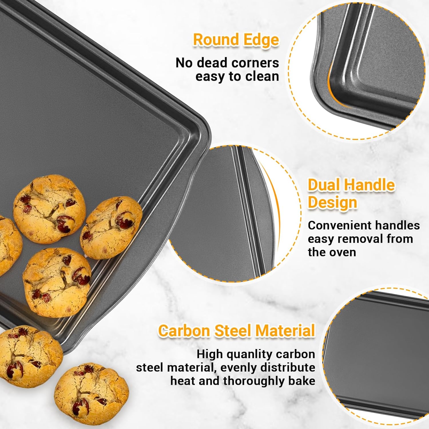 Skiennix Baking Pan Set - Nonstick Carbon Steel Cookie Sheets, 17 Inch, Rust & Warp Resistant, Easy Clean