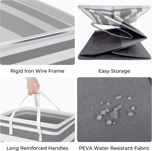 HomeHacks Large Waterproof Laundry Basket - Collapsible Freestanding Hamper with Extended Handles | 125L Gradient Grey