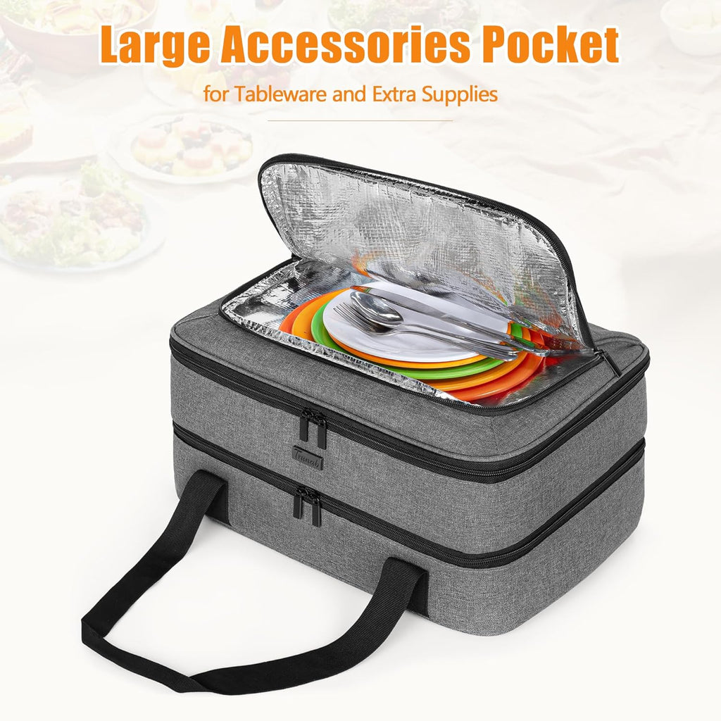 Trunab Casserole Carrier - Insulated Thermal Tote Bag for Hot or Cold Food | Fits 9" x 13" Baking Dish, Grey