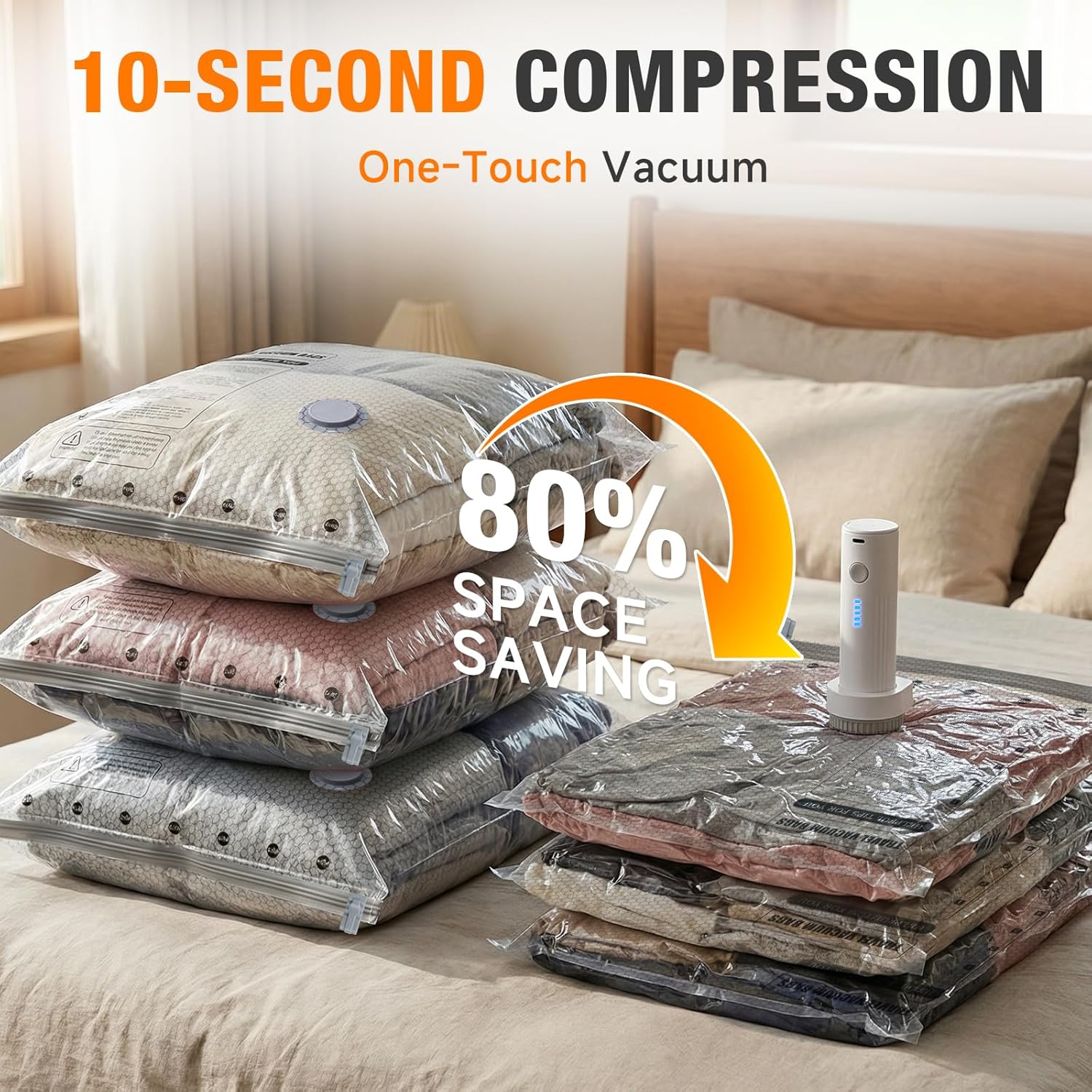 Space Saver Vacuum Storage Bags - Portable Electric Pump for Clothing & Blankets | 15 Combo Set (5L/5M/5S)