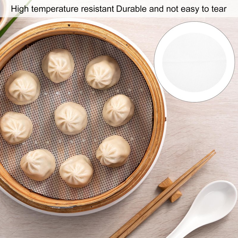 uxcell 10 Pcs 9.8 Inch Non-Stick Silicone Steamer Liners Mesh Mat, Reusable Round Steamer Mesh Pastry Dumplings Pad Mat, White