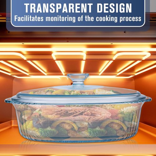 Glass Baking Dishes - 2 Pack Casserole Dishes with Lids | Oval Set for Lasagna & Leftovers, 1.9 Qt & 3 Qt