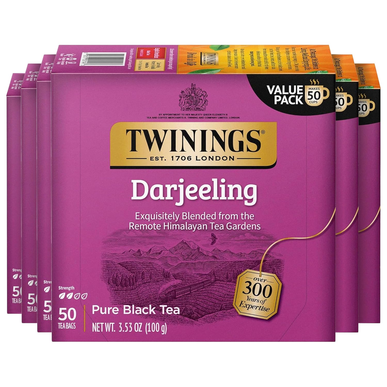 Twinings Darjeeling Black Tea - Delicate Light Taste, Caffeinated, 50 Individually Wrapped Bags (Pack of 6)