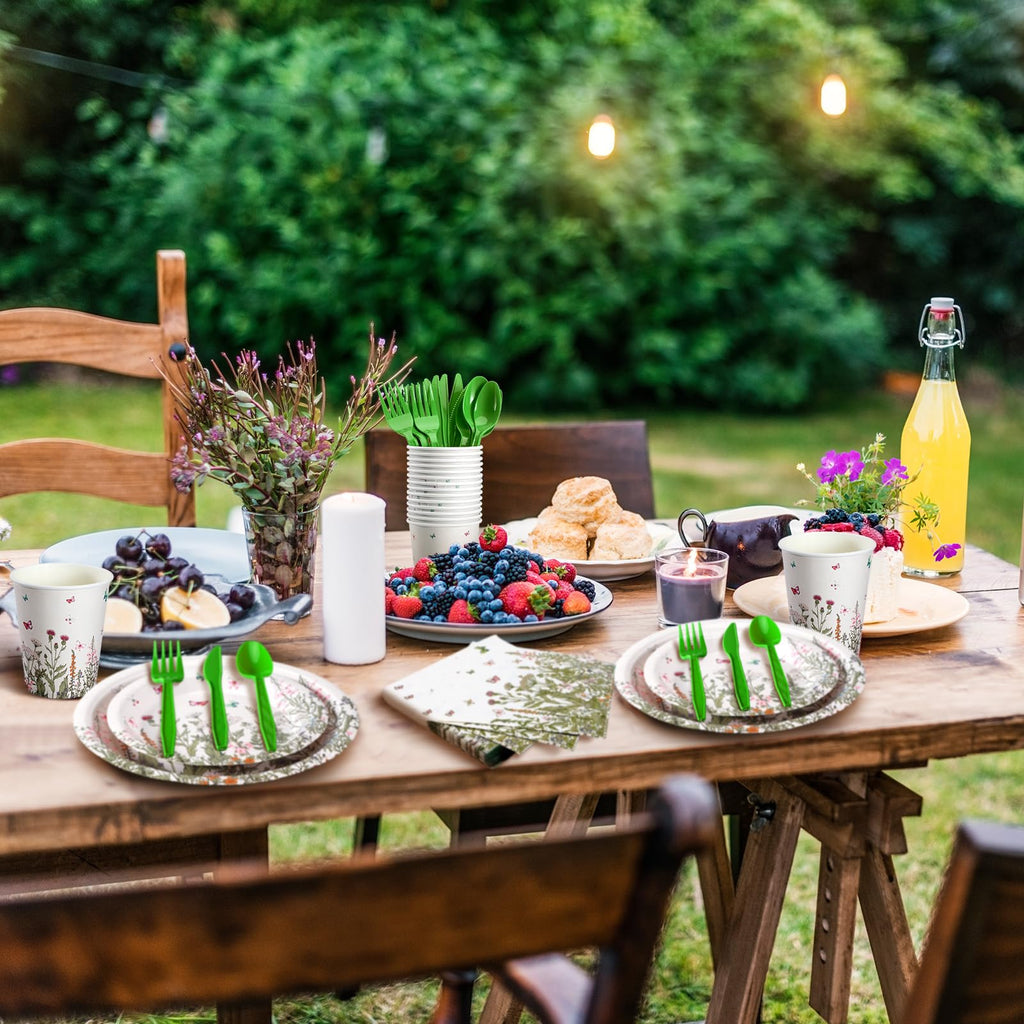 Hushee 324 Wildflower Party Supplies Paper Plates and Napkins Disposable Spring Floral Baby Shower Birthday Tableware for Spring Summer Picnic Birthday Wedding Tea Party Serves 36