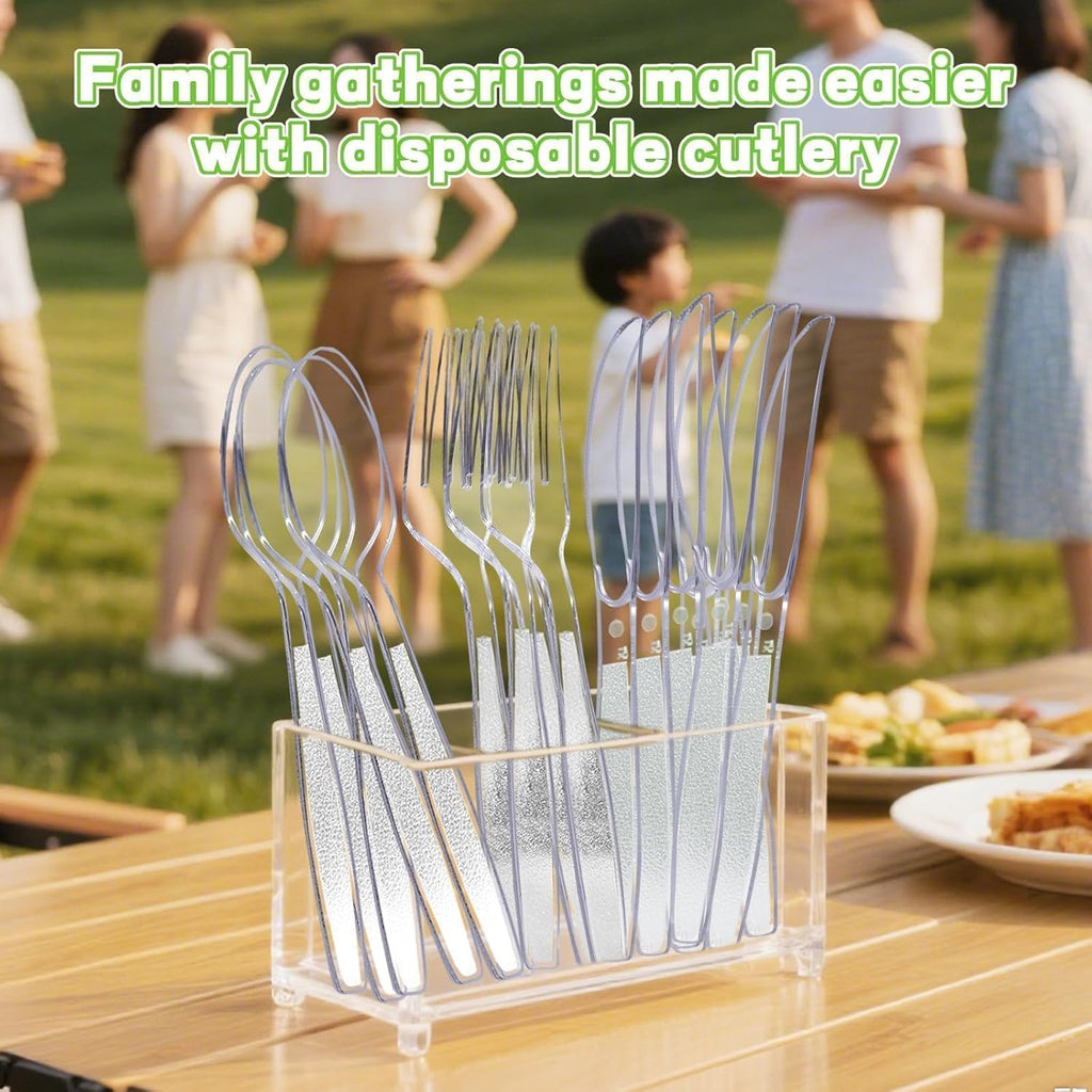 Skiennix 120 Count Plastic Forks & Spoons - Heavy Duty, Heat Resistant, BPA Free, Clear Utensils for Parties & Everyday Use