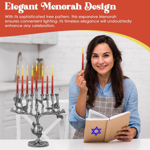 Majestic Giftware Aluminum Nickel Plated Chanukah Candles Menorah – Silver Tree (MN735) | Fits Standard Chanukah Candles | Durable & Long-Lasting Quality | Hanukkah Menorah - 10” High
