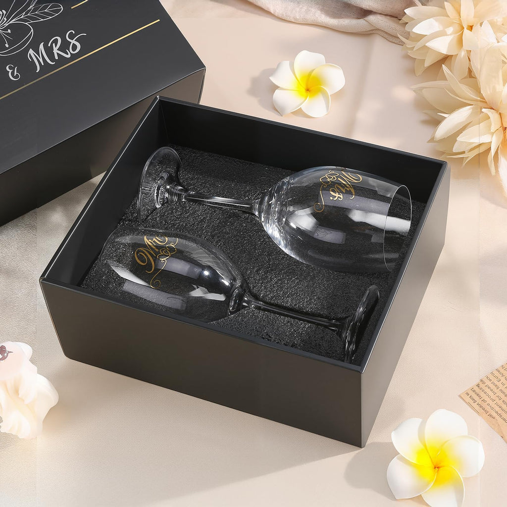 Hanmsen Bridal Shower Gifts Wedding Gifts Engagement Gift for Couples Newlyweds,Mr and Mrs Wine Glass Set,Wedding Glasses for Bride and Groom