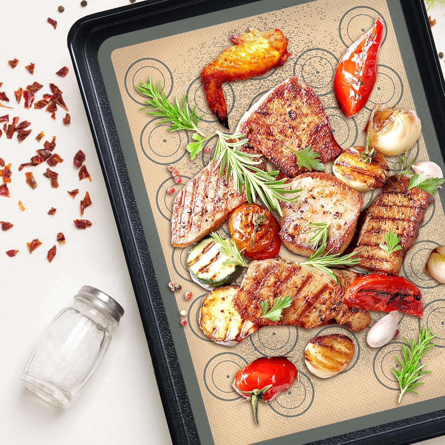 Skiennix Silicone Baking Mats Set of 6 - Non-Stick, Food Grade, Reusable for Cookies, Pizza & Pastries