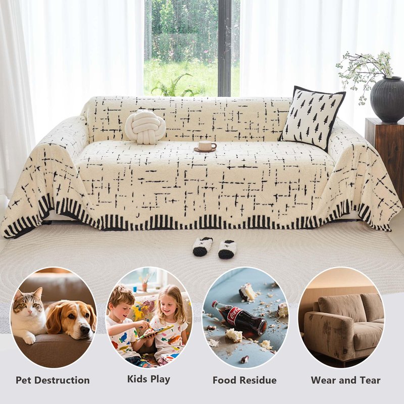 Yajue Sherpa Fleece Couch Cover for 2 Cushion Sofa, Beige, 71" x 118" – Pet Proof Sofa Covers, Heavy Duty, Scratch Resistant, Pet Friendly Furniture Cover – Easy Install, Machine Washable