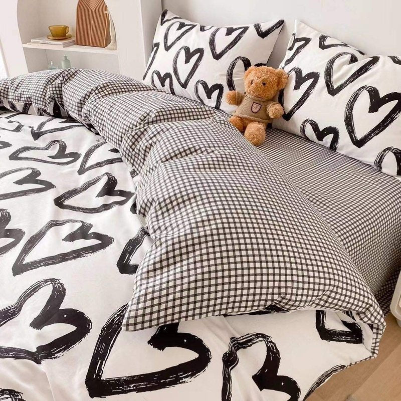 Houseri Love Duvet Cover Twin Heart Shaped Bedding Sets White and Black Duvet Cover for Toddlers Boys Girls Love Heart Bedding Duvet Covers Twin Size