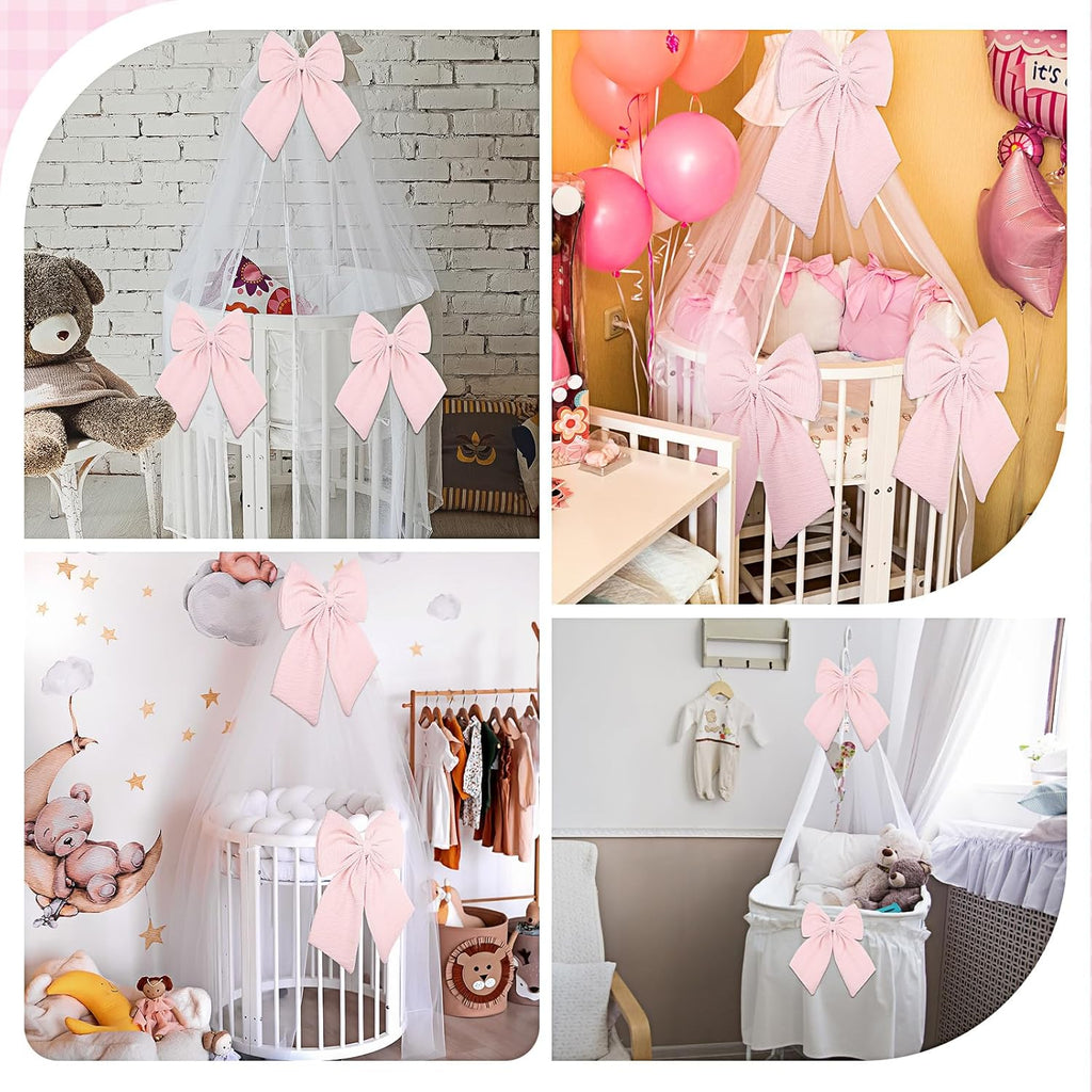 Riceshoot Large Crib Bows - 11 x 16 Inch Coquette Bow Decorations for Nursery | Pink Infant Bassinet Decor