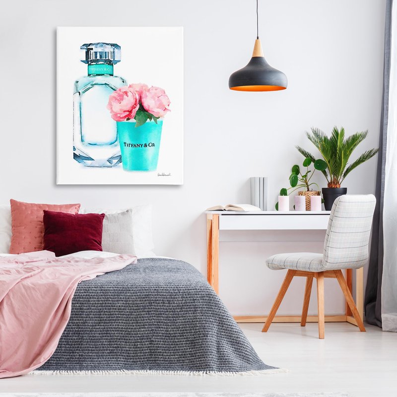 Stupell Industries 'Teal Perfume Bottle and Peonies', Canvas Art, 36 x 48 Inches, Easy to Hang and Sturdy, Made in USA, by Amanda Greenwood