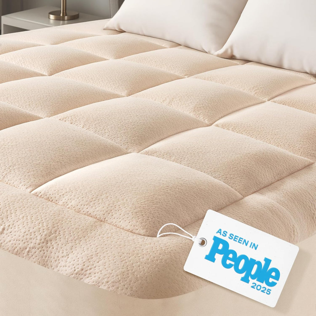 Skiennix Ultra Soft Twin Size Mattress Topper - Bamboo Viscose Pillow Top for Full Body Support - Naturally Cooling, Beige