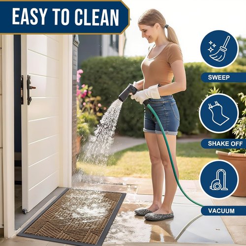 Kitinjoy Heavy Duty Rubber Doormat - Sturdy Dirt Trapper with Non-Slip Backing | 29.5x17 Inch, Brown