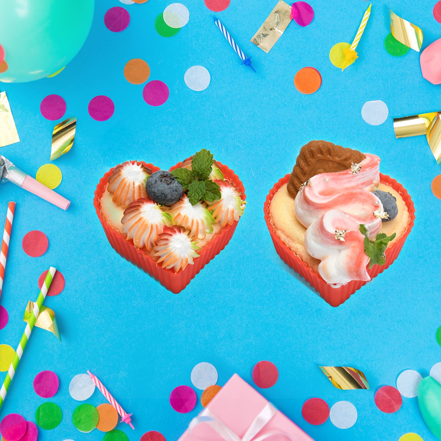 Baking Cups Cupcake Liners Silicone - Non-Stick Pastry Muffin Liner Molds, 2.75 Inch Reusable Storage Container,Heart,24 Pack