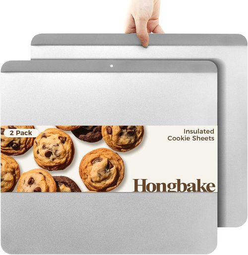 HONGBAKE Large Nonstick Cookie Sheet - Insulated Baking Pan Set, 16" X 14", Grey Finish