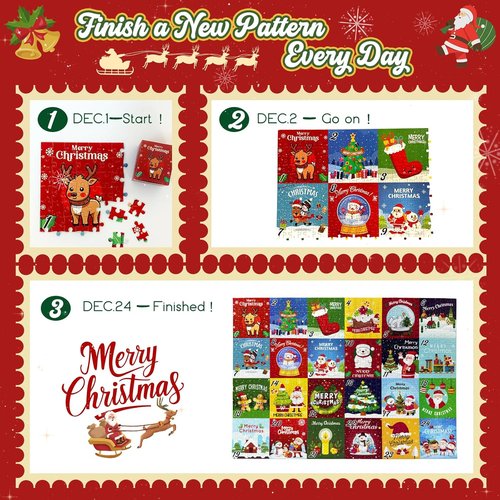 Advent Calendar 2024 | Kids Jigsaw Puzzle - 1008-Piece Christmas Countdown with 24 Cute Patterns, 27.6x19.7In