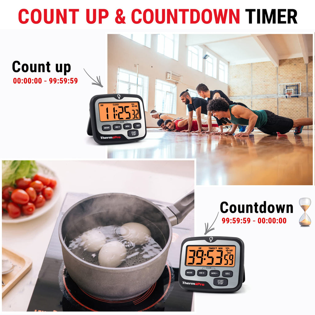TempPro TM01(2 Pack) Kitchen Timers for Cooking with Count Up Countdown Timer, Digital Timer for Kids with Touch Backlit, Study Timers for Classroom Teacher Supplies (Previously ThermoPro)