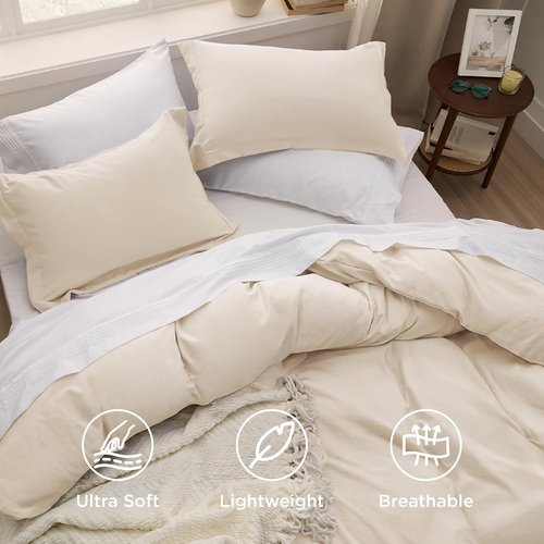 Bedsure Oat Milk California King Duvet Cover - Extra Soft Prewashed Cotton-Like Polyester Set, 104x98" with Zipper Closure & 2 Pillow Shams
