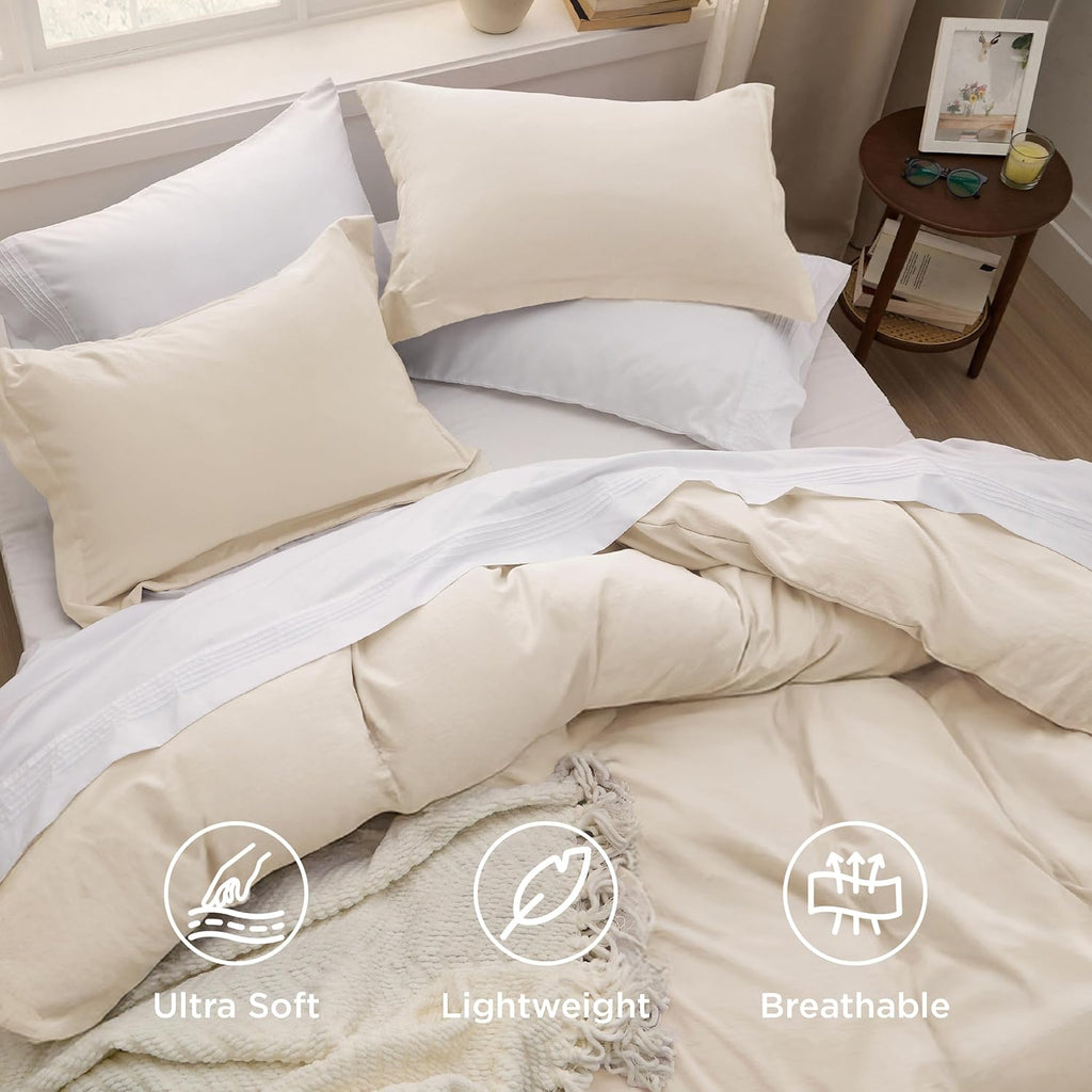 Bedsure Oat Milk Duvet Cover King Size - Extra Soft 3-Piece Bedding Set with Zipper Closure, 104x90 Inches