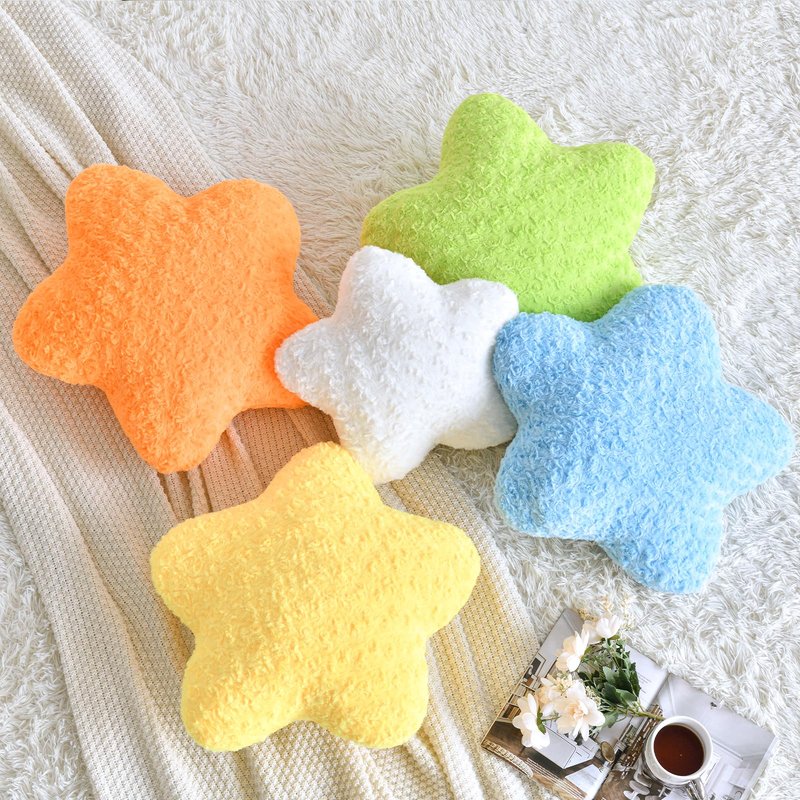 ZCNYCLAM Star Pillow, 14.9" Star Shaped Plush Pillow for Couch Bed Sofa, Cute Decorative Throw Pillows with Soft Faux Fur Room Decor for Bedroom Living Room (Blue)