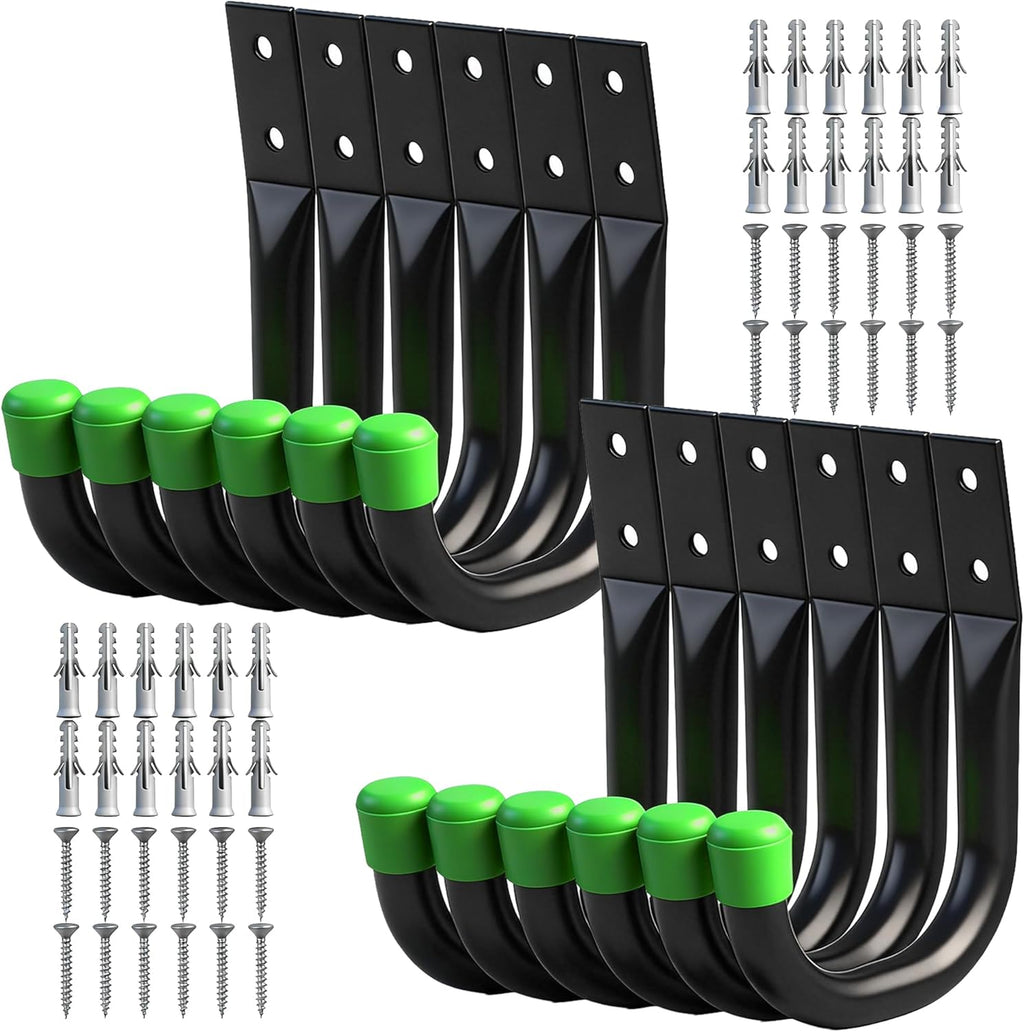 SWANLAKE Heavy Duty Garage Storage Hooks - Durable Wall Organizers | Black (12 Pack)