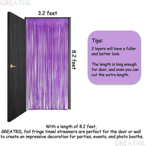 GREATRIL Purple Tinsel Fringe Party Backdrop - Perfect for Lavender Fairy Birthday Decor | 3.2ft x 8.2ft - 2 Packs