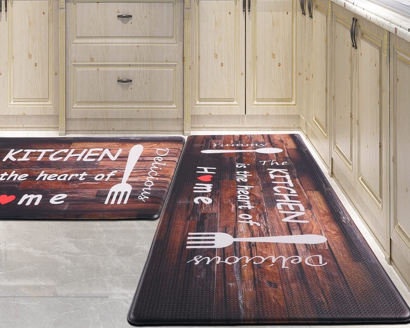 PCSWEET HOME Farmhouse Kitchen Mats for Floor 2 Piece Cushioned Anti Fatigue Kitchen Mat,Memory Foam Kitchen Rug Non Slip Waterproof for Kitchen, Office, Sink, Stove 17"x30"+17"x47"(Coffee)