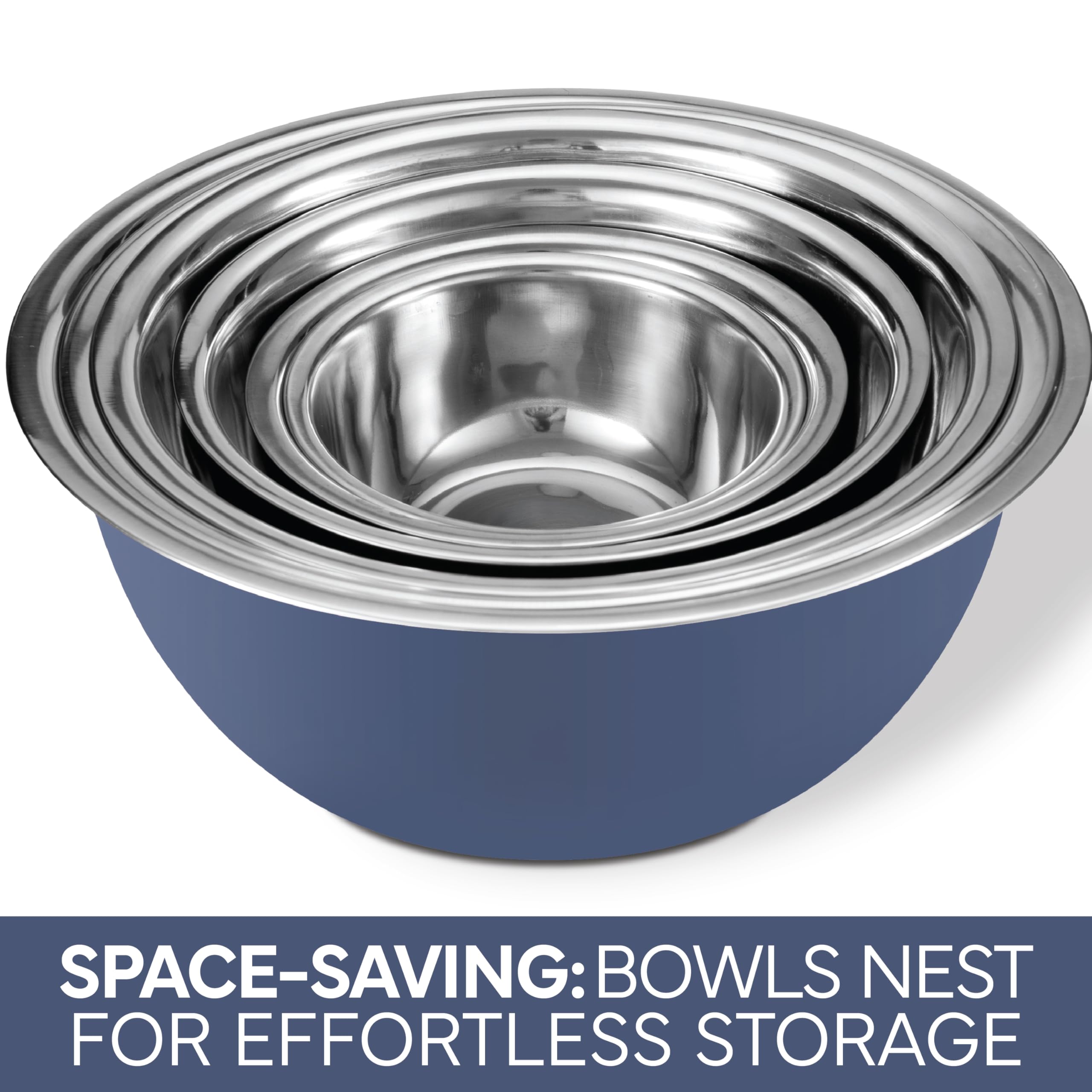 COOK WITH COLOR Stainless Steel Mixing Bowls Set - Nesting Bowls, 6 Pieces, Blue