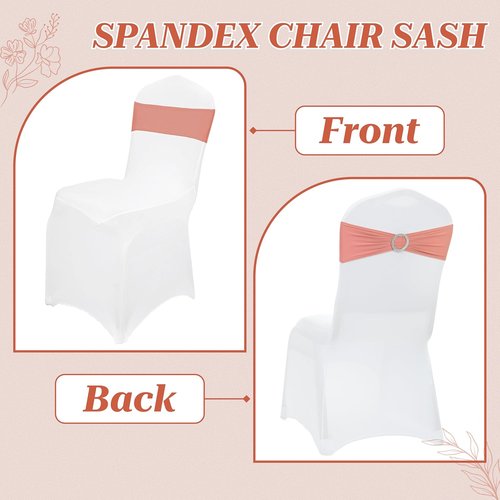 MDS Spandex Chair Sashes - Premium Stretch Covers with Buckle Slider for Weddings & Events | Coral Peach, Pack of 100