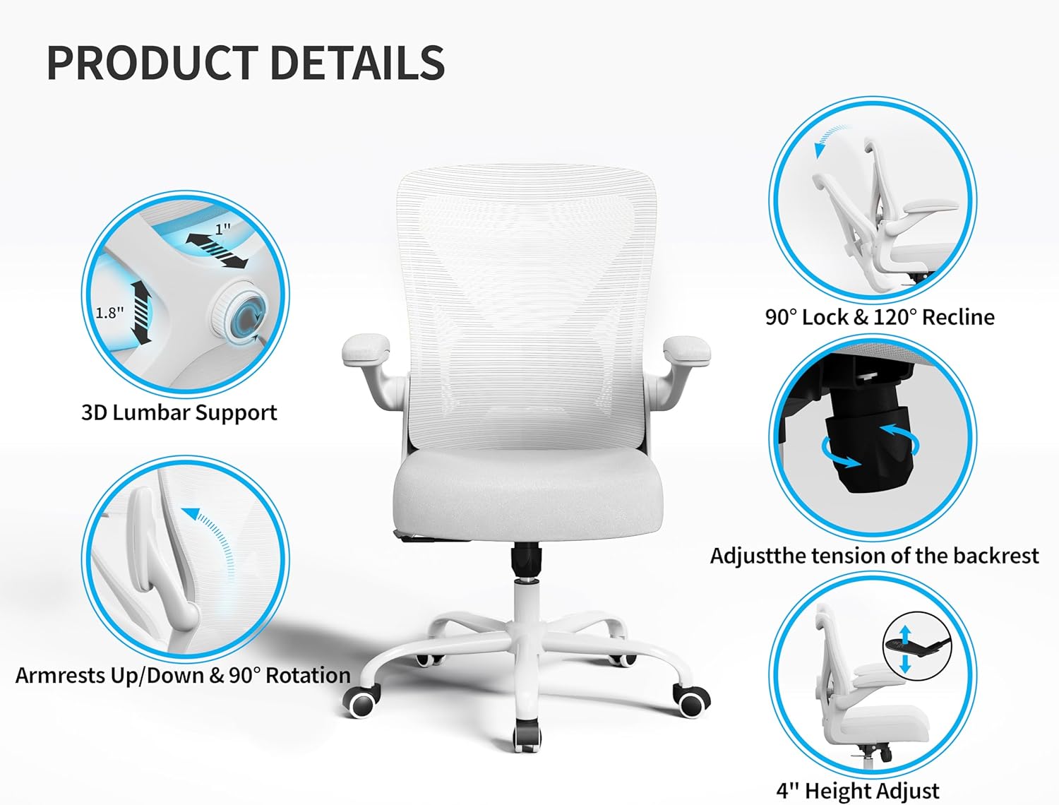 Regine Switzerland Ergonomic Office Chair - 400lbs Capacity, High Back Support, Mesh Swivel Design