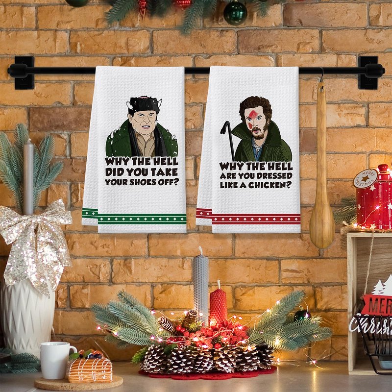 Home Alone Kitchen Towels, 2 Pack Funny Christmas Dish Towels, Home Alone Merchandise Gifts, Holiday Kitchen Bathroom Decor, Xmas Hand Towels, White Elephant Gifts for Christmas Stocking Stuffers