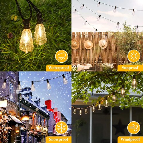 Brightever LED Outdoor String Lights - 100FT Patio Lights with 52 Shatterproof Vintage Bulbs | Waterproof & Dimmable for Garden, Deck, Balcony