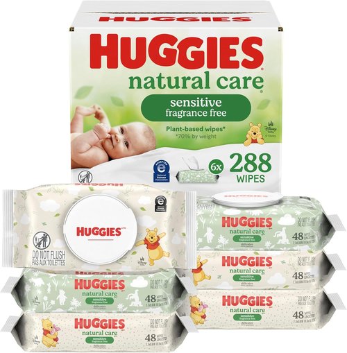 Huggies Natural Care Baby Wipes - Unscented & Hypoallergenic | 6 Flip-Top Packs (288 Wipes)